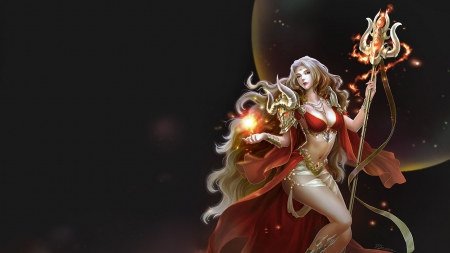 Fantasy girl - red, fantasy, ggame, luminos, girl