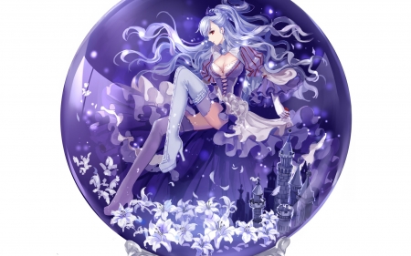 :-) - white, purple, girl, anime, flower, manga