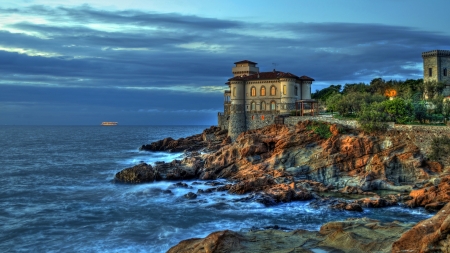 Castle on the Coast of Italy - building, italy, castle, rocks, coast