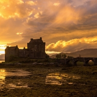 Eilean Donan Castle in North-West Scotland in the Sunset