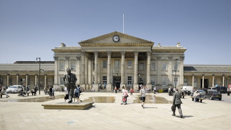 Huddersfield Train Station - huddersfield, train station, building, statue