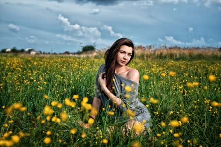 Beautiful Girl - flowers, field, woman, model