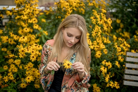 Beautiful Girl - flowers, yellow, woman, model