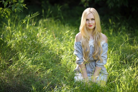 Beautiful Girl - blond, woman, model, grass