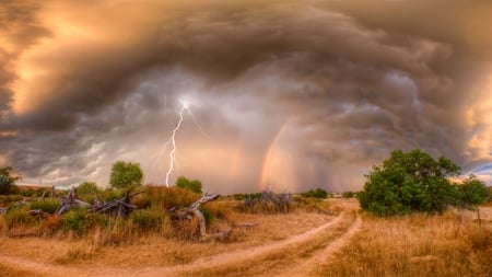 Lightning and Rainbow - lightning, rainbow, clouds, storm