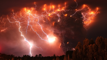 Lightning over Volcano - Nature, Forces, Volcano, Lightning