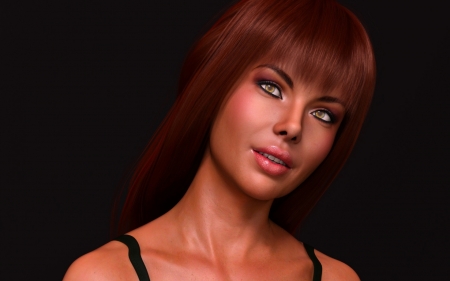 Redhead - face, rendering, redhead, girl, luminos, black, fantasy