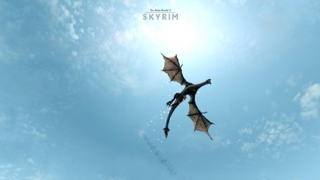 Dragon - sky, fantasy, elder scroll, game, dragon, blue, skyrim