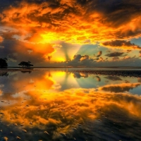 Reflection of a Sunset with a Sunbeam