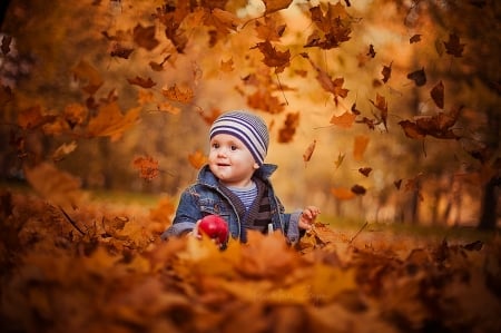 Little Girl - smile, leaves, girl, autumn