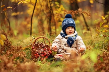 Little Girl - leaves, basket, girl, park