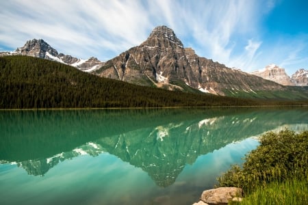 Waterfowl Lakes with Mount Chephren - park, mountains, lake, reflection