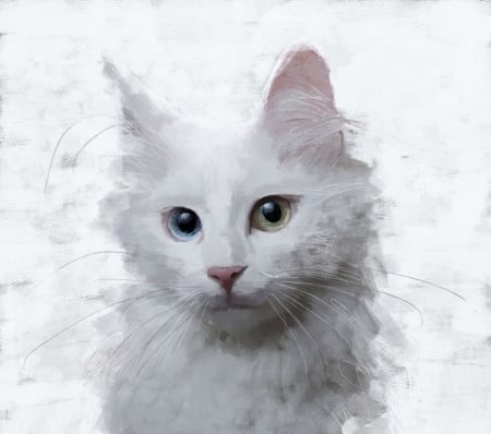 Cat - ivana besevic, white, painting, pisici, art, cat