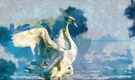 Precious Swan - swan, elegent, photo editing, dynamic art painting, superb, bird, painting, nature, precious, photo painting, beautiful