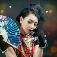 Chinese Girl Retro Style Dress And Fan