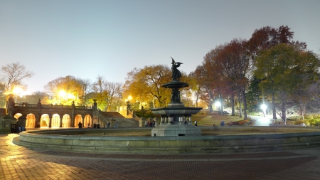 Central Park Night - night, central, park, fountain