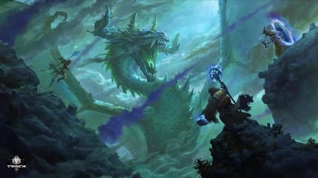 Dragon - t swack, fantasy, dragon, battle, blue, green