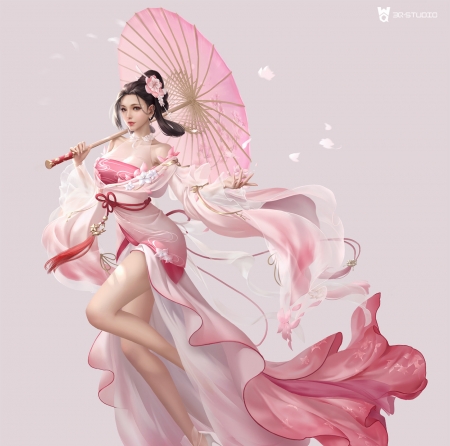 Fantasy girl - parasol, girl, 3q studio, frumusete, asian, fantasy, umbrella, luminos, pink