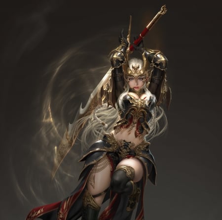 Warrior girl - armor, fantasy, warrior, girl, golden