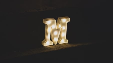 :-) - m, lights, behi, letter, light, dark