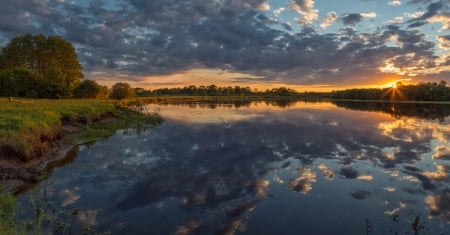 Amazing Sky - sky, lake, sunset, clouds