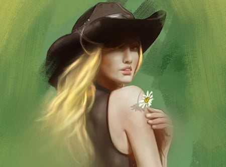 Girl - girl, hat, blonde, flower