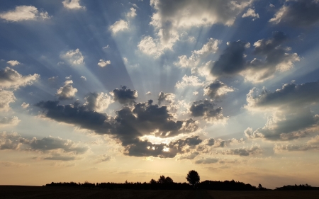 Clouds and Sunbeams - sky, sun, clouds, sunbeams