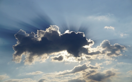 Cloud and Sunbeams - cloud, sun, sky, sunbeams