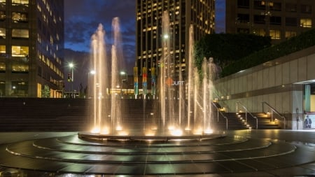 Fountain in Downtown, Los Angeles at Night - Downtown, Fountain, Night, Los Angeles, in Downtown