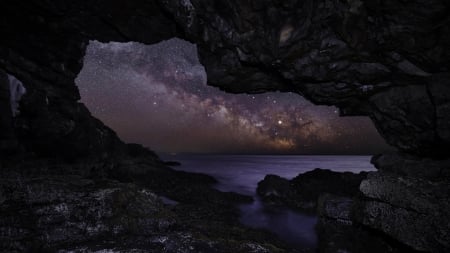 View of Milky Way Sky from Beach Cave - view, sky, beach, way, cave, milky