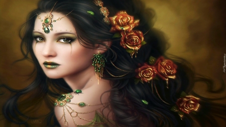 spider's soul - paintngs, roses, fantasy, people, beauty, art