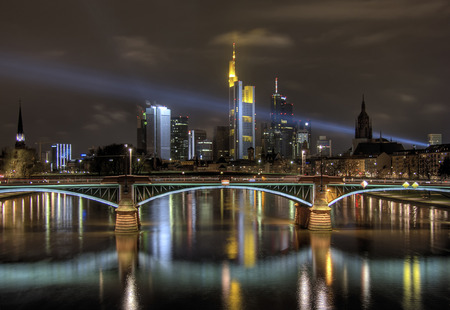 frankfurt city skyline - oiliver, night, frankfurt, buildings, bank, skyline, city, bridge, germany, blum, europe