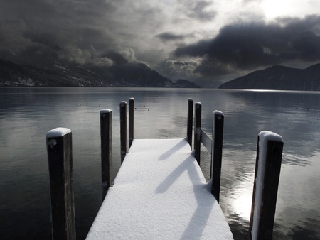 grey lake - winter, lake, grey, snow