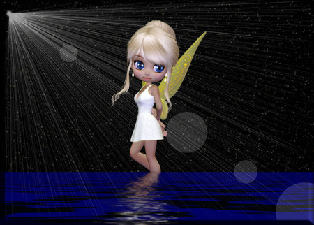 Night Fairy - night, water, fairy, stars