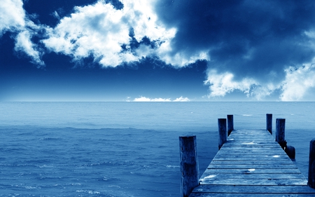 Dock of the Bay - clouds, water, dock, blue