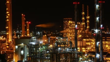 Chemical Plant at Night - building, chemical, industrial, plant, night