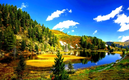 Mountain Lake - Pond, Mountain, Forest, Lake, Cloudz, Sky