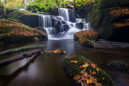 Waterfall - Autumn, France, Leaves, Waterfalls, Stones