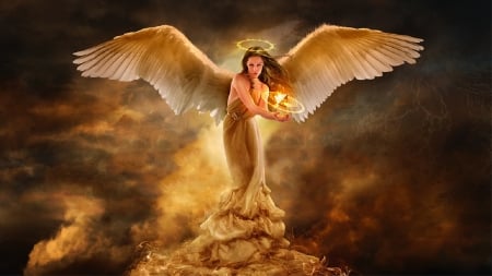 Guardian of Light - fire, digital, fantasy, pretty, girl, woman, angel, art