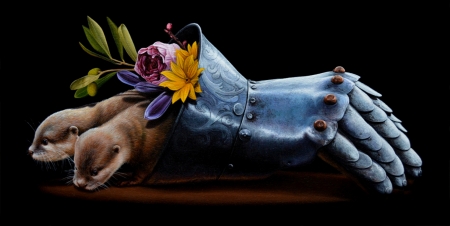 The Nature of the Duel - flower, jacub gagnon, armor, pictura, fantasy, animal, hand, painting, art