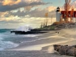 Beach Lighthouse and Raging Sea