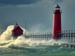 Lighthouse in Stormy Sea