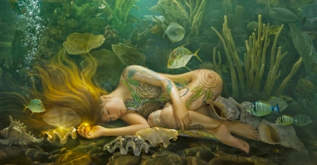 Magic Pearl - pretty, siren, mermaid, woman, girl, art