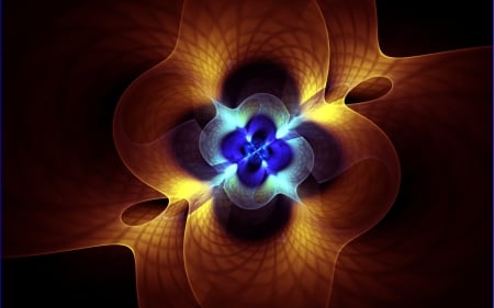 September Hope - fractal, brown, abstract, blue, flower