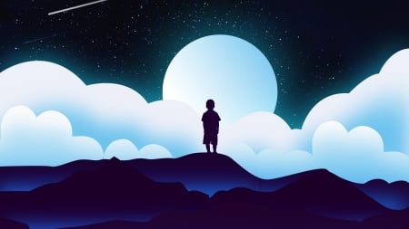 :-) - moon, blue, silhouette, vector, child, boy, fantasy, cloud, shaurya singh, luna