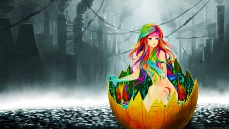 Birth of an Artist - rainbow, digital, fantasy, pretty, egg, sweet, girl, art