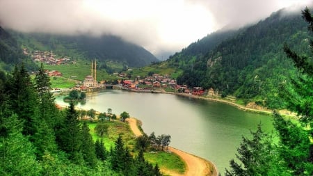 Wonderful Lake - clouds, lake, mountain, tree