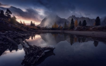 Cold Dusk - reflections, nature, cold, mountain, water, skies, dusk