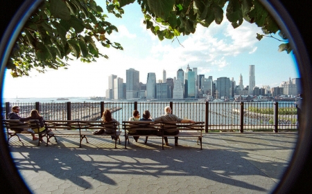 Brooklyn Heights Promenade - new york, benches, promenade, brooklyn, usa, skyscrapers