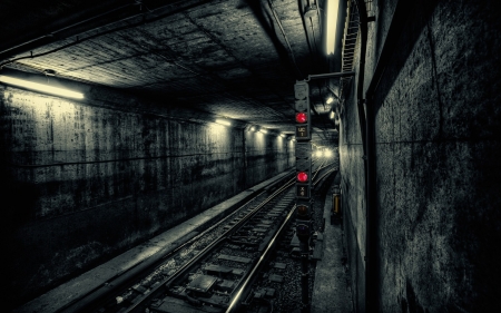 subway - tunnel, subway, track, light